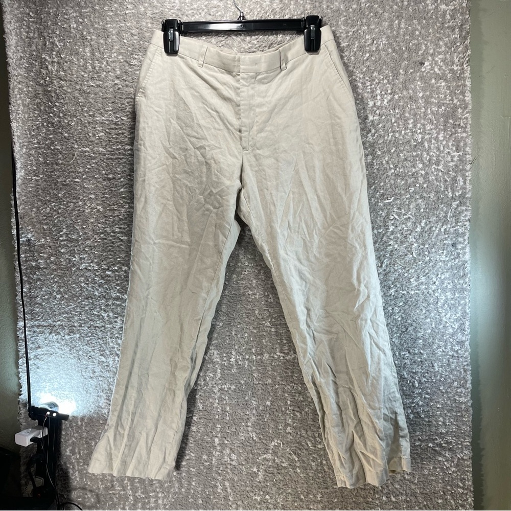 INC International Concepts Women’s Linen Ramie Tan Pants Straight Leg 33X25.5